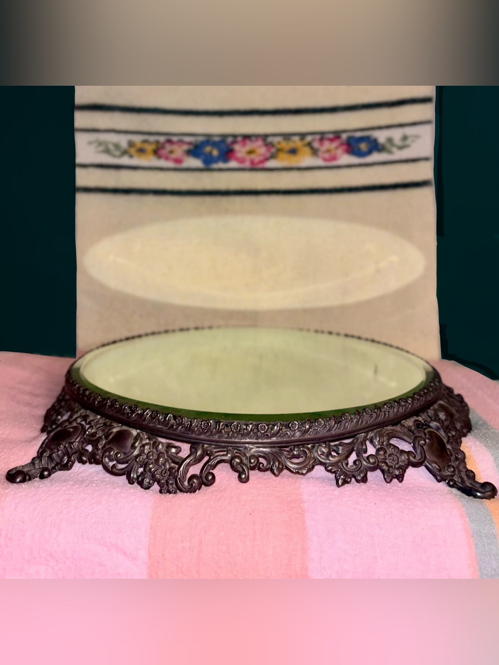Antique Victorian Pairpoint Quadruple Silver-Plated 12” Vanity Mirror Plateau
